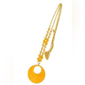 Elegant Gold Pendant Necklace with long beaded chain.